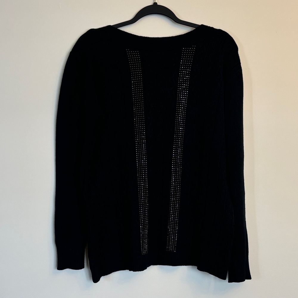 NWOT Soft Black Knit Sweater With Silver Rhinestone Detail - High Quality